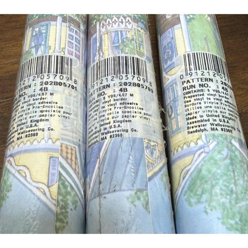 VTG Victorian Village Pasted Wallpaper Boarder Cottage Pastel 3 Rolls 15 Yd  90s - Picture 4 of 7
